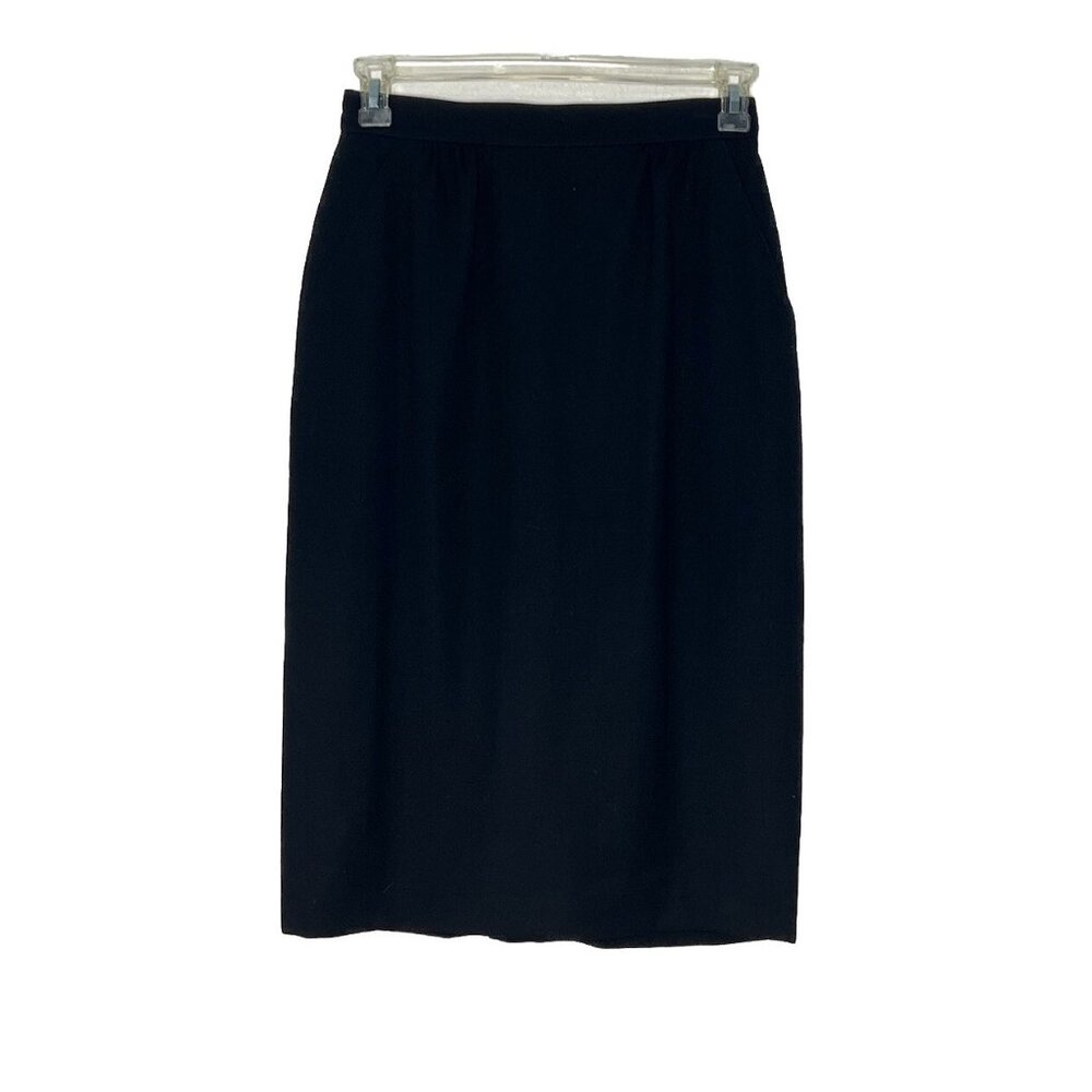 Hawksley & Wight Black Wool Skirt Sz 10 Fully Lined 100% Wool Back Slit Mature